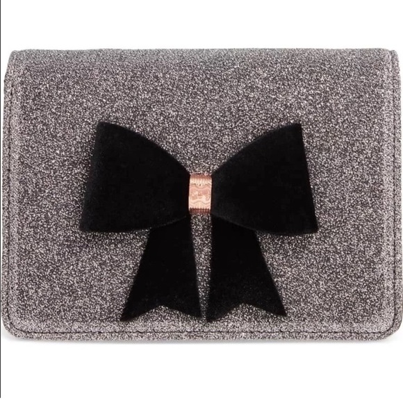 NWOT Ted Baker London Jeminna Velvet Bow Evening Bag Metallic Clutch Crossbody - Picture 3 of 14
